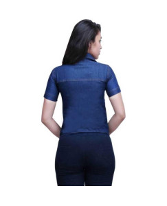 Womens Denim Solid Shirt Buy 1 Get 1 Free Navy Blue Pattern